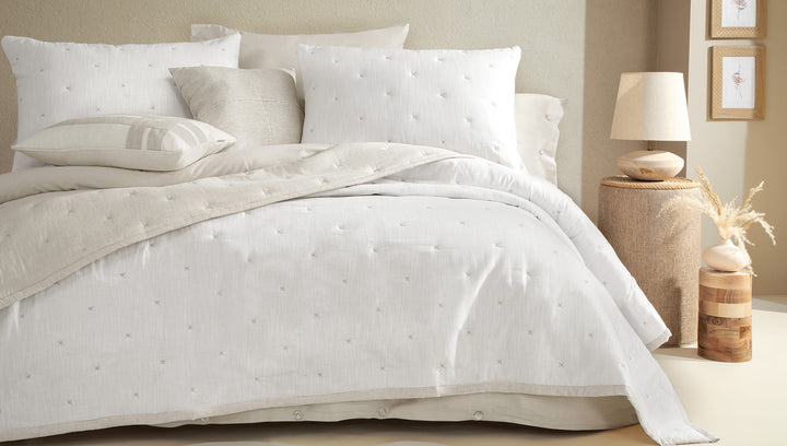Linen Bedspread Set Loras, with Pillowcases, white/beige, 240x250 cm