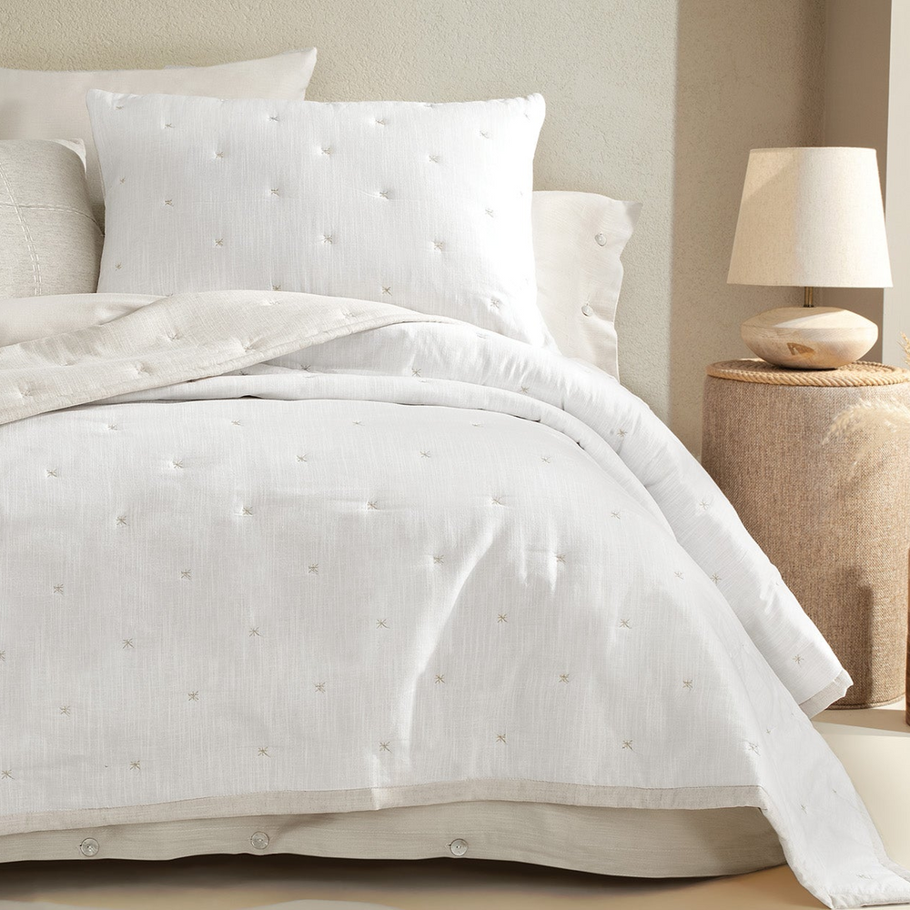 Linen Bedspread Set Loras, with Pillowcases, white/beige, 240x250 cm