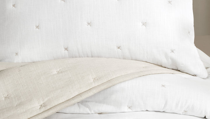 Linen Bedspread Set Loras, with Pillowcases, white/beige, 240x250 cm