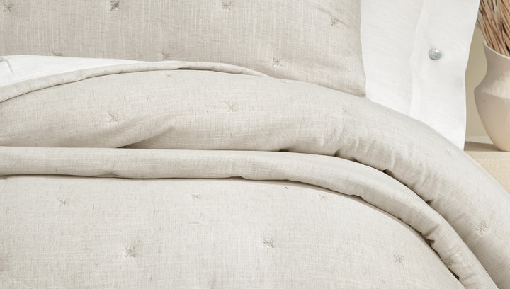 Linen Bedspread Set Loras, with Pillowcases, white/beige, 240x250 cm
