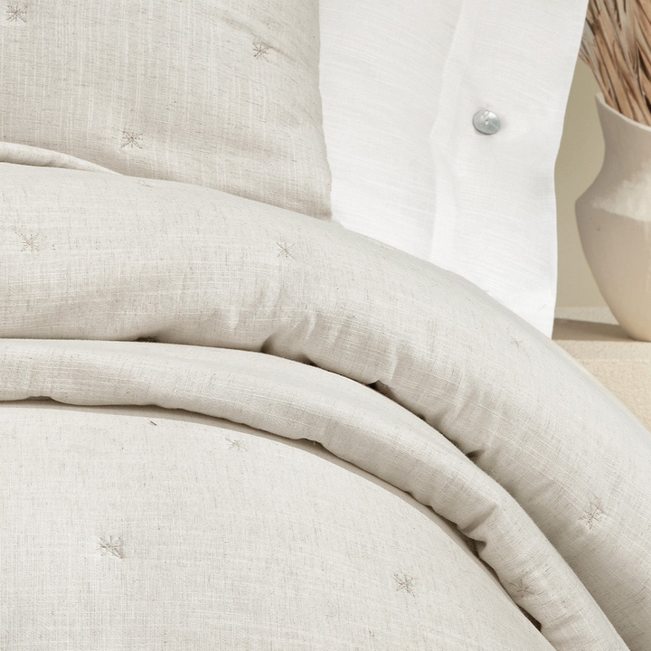 Linen Bedspread Set Loras, with Pillowcases, white/beige, 240x250 cm