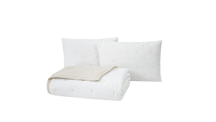 Linen Bedspread Set Loras, with Pillowcases, white/beige, 240x250 cm