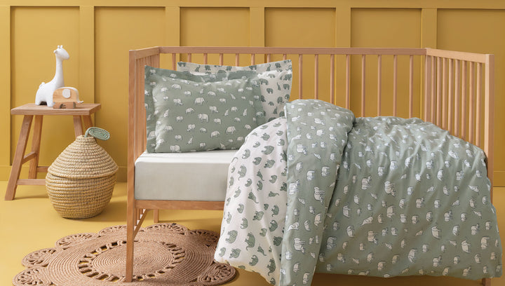 Baby Bedding Set Poovey, for Crib, 100% Renforcé Cotton, light green 100x150 cm