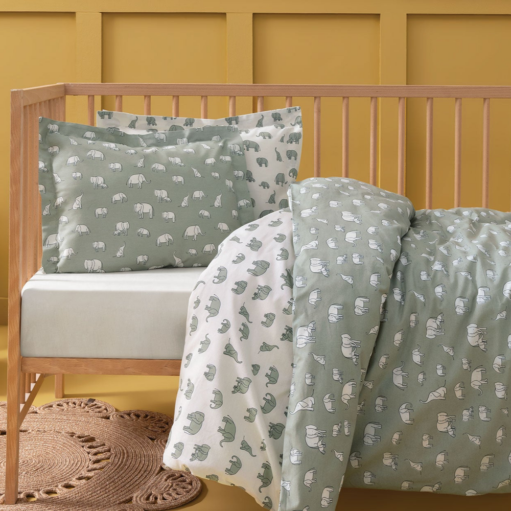 Baby Bedding Set Poovey, for Crib, 100% Renforcé Cotton, light green 100x150 cm
