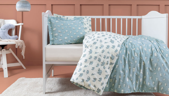 Baby Bedding Set Poovey, for Crib, 100% Renforcé Cotton, blue, 100x150 cm