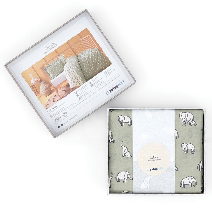 Baby Bedding Set Poovey, for Crib, 100% Renforcé Cotton, light green 100x150 cm