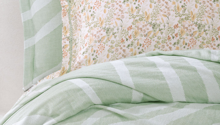 Cotton Bedspread Set Lenzy, with Duvet Cover, Bed Sheet and Pillowcases, green, 170x240 cm