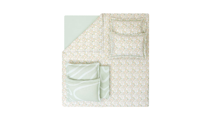 Cotton Bedspread Set Lenzy, with Duvet Cover, Bed Sheet and Pillowcases, green, 170x240 cm