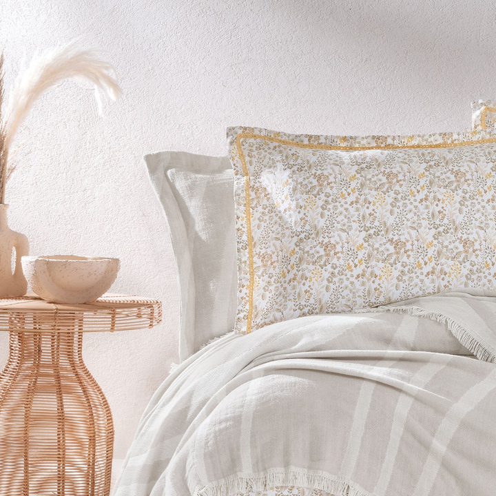 Cotton Bedspread Set Lenzy, with Duvet Cover, Bed Sheet and Pillowcases, beige, 170x240 cm