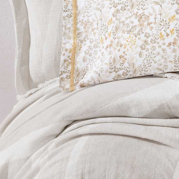 Cotton Bedspread Set Lenzy, with Duvet Cover, Bed Sheet and Pillowcases, beige, 170x240 cm