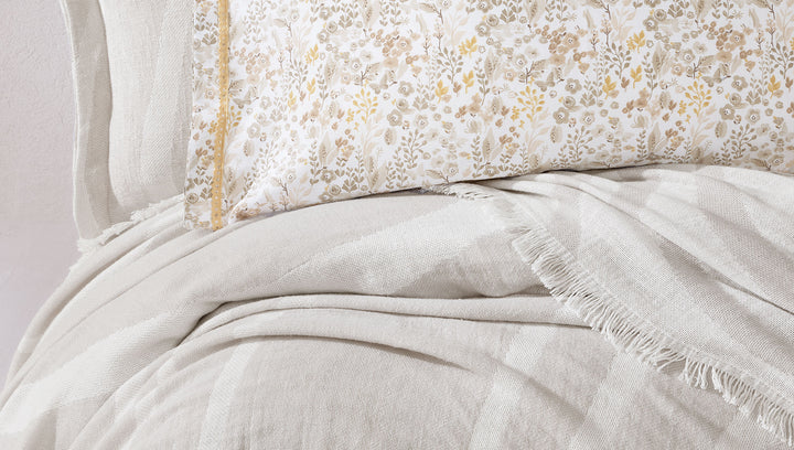 Cotton Bedspread Set Lenzy, with Duvet Cover, Bed Sheet and Pillowcases, beige, 170x240 cm