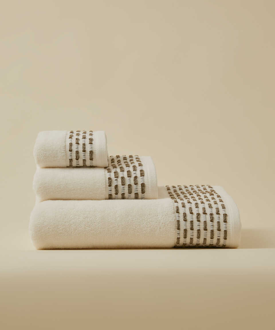 Cotton Towel Calm, 100% Premium Cotton, cream/green, 50x90 cm