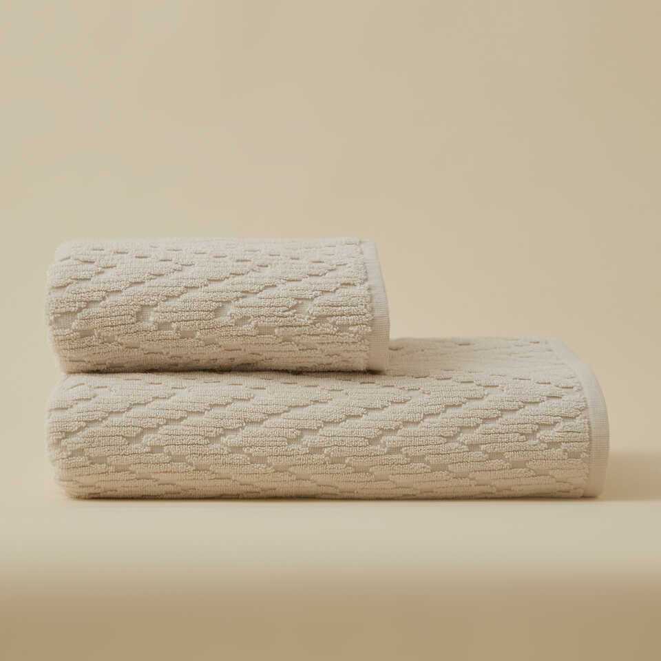 Cotton Towel Wavy, 100% Premium Cotton, cream, 76x152 cm