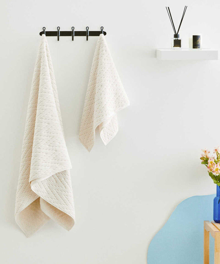 Cotton Towel Wavy, 100% Premium Cotton, cream, 50x90 cm