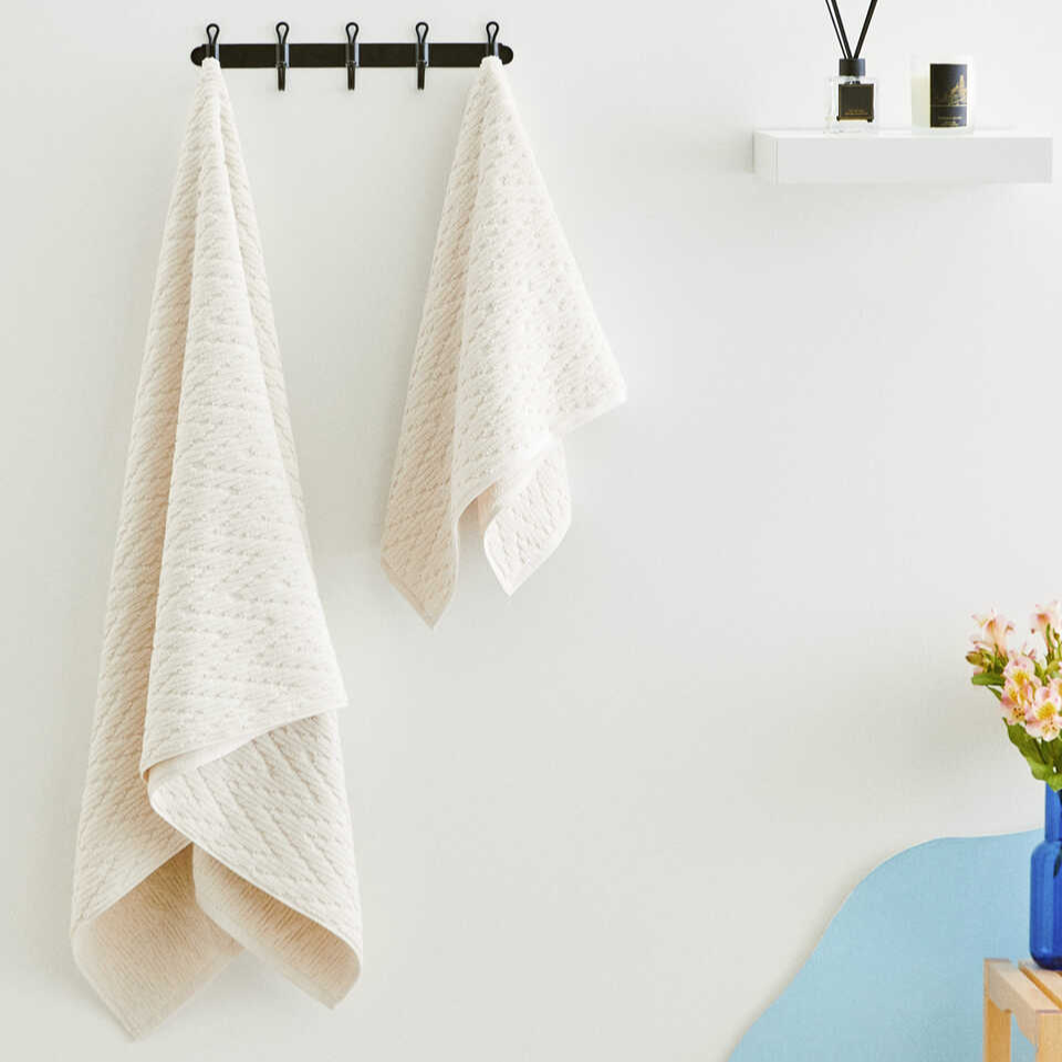 Cotton Towel Wavy, 100% Premium Cotton, cream, 50x90 cm