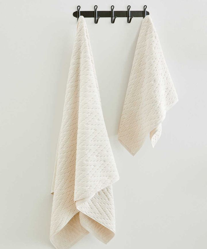 Cotton Towel Wavy, 100% Premium Cotton, cream, 76x152 cm