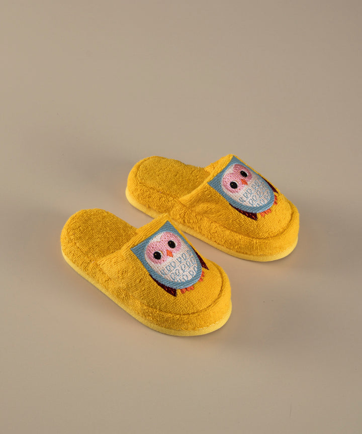 Organic Kids Slippers Owl, 100% Organic Cotton, orange, age 4-6