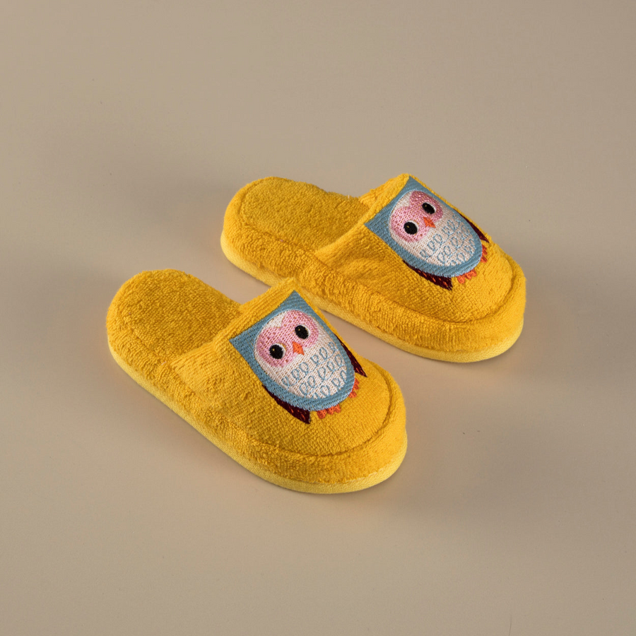 Organic Kids Slippers Owl, 100% Organic Cotton, orange, age 6-8