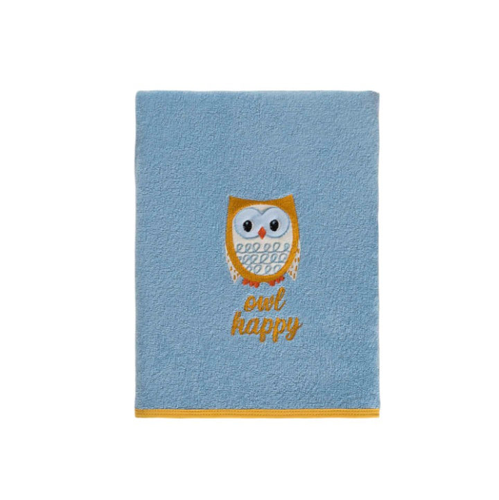 Organic Kids Towel Owl, 100% Organic Cotton, blue, 50x90 cm