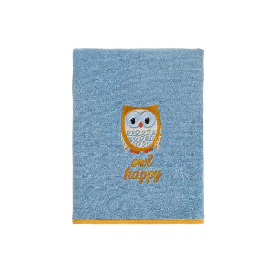 Organic Kids Towel Owl, 100% Organic Cotton, blue, 70x130 cm