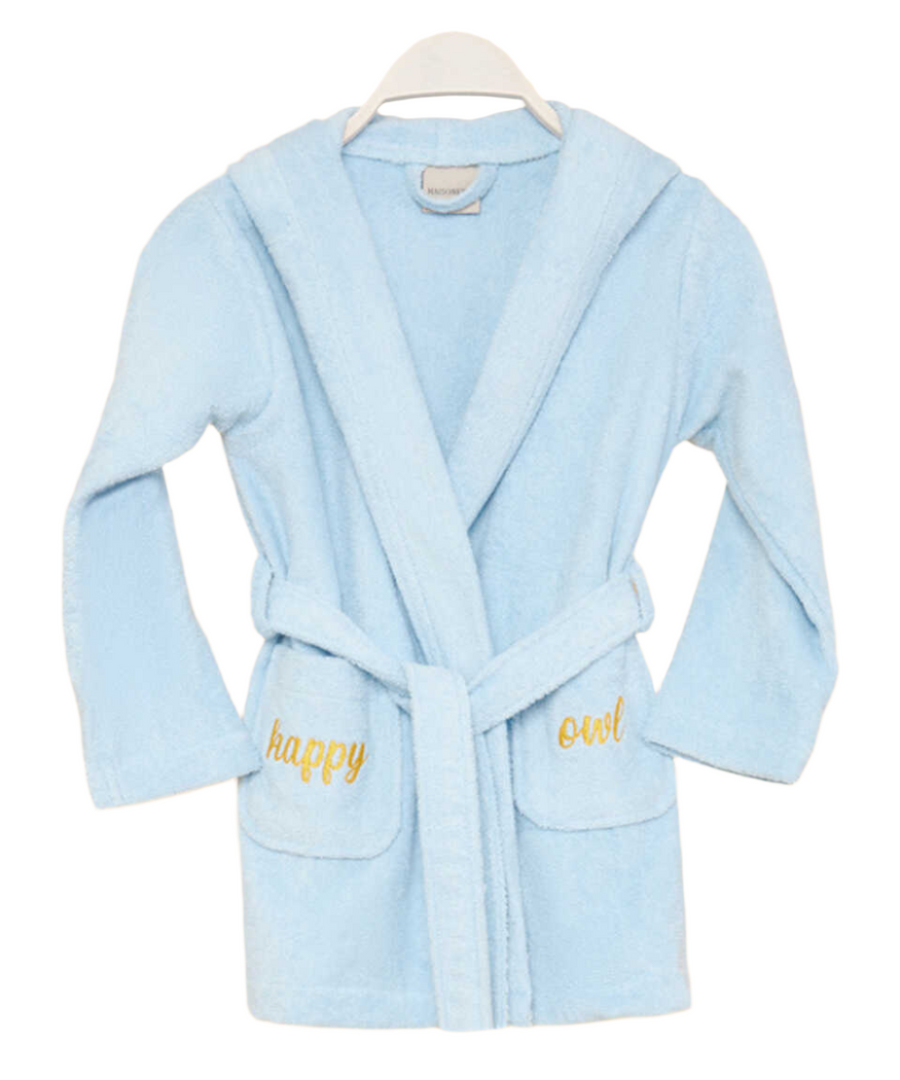 Organic Kids Bathrobe Owl, 100% Organic Cotton, blue, age 2-4