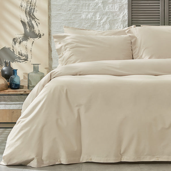 Duvet Cover Set Plain, 100% Renforcé Cotton, Beige, 160x220 cm