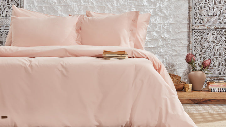 Duvet Cover Set Plain, 100% Renforcé Cotton, Pink, 160x220 cm