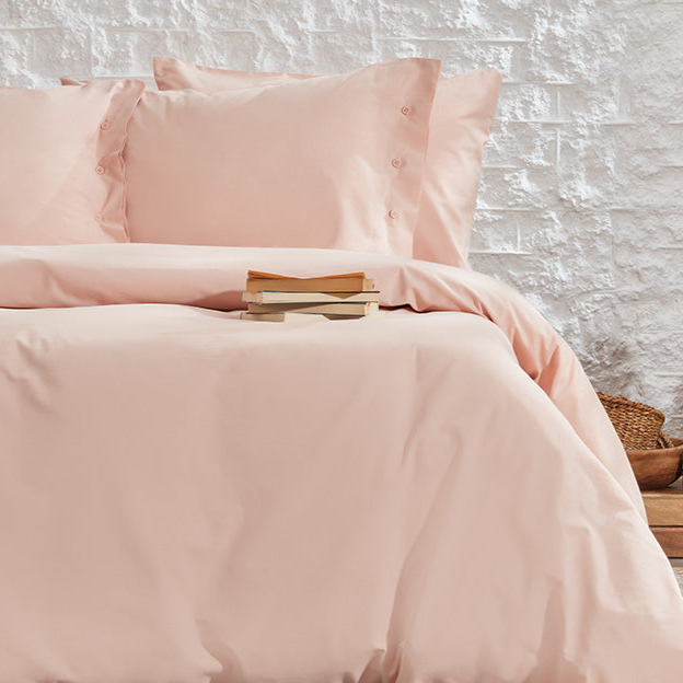 Duvet Cover Set Plain, 100% Renforcé Cotton, Pink, 160x220 cm