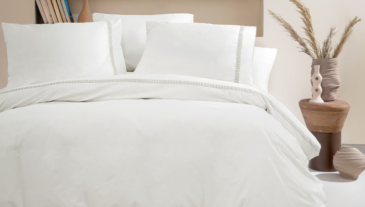 Cotton Percale Duvet Cover Set Clair, with Bed Sheet, White, 200x220 cm