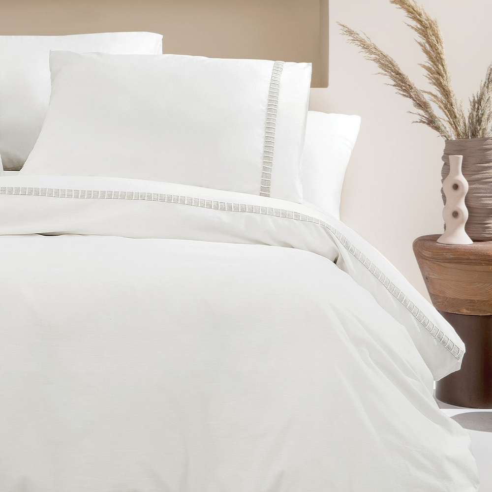 Cotton Percale Duvet Cover Set Clair, with Bed Sheet, White, 200x220 cm