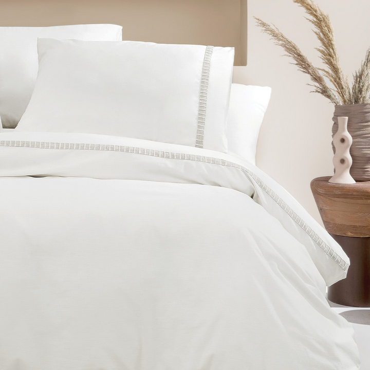 Cotton Percale Duvet Cover Set Clair, with Bed Sheet, White, 200x220 cm