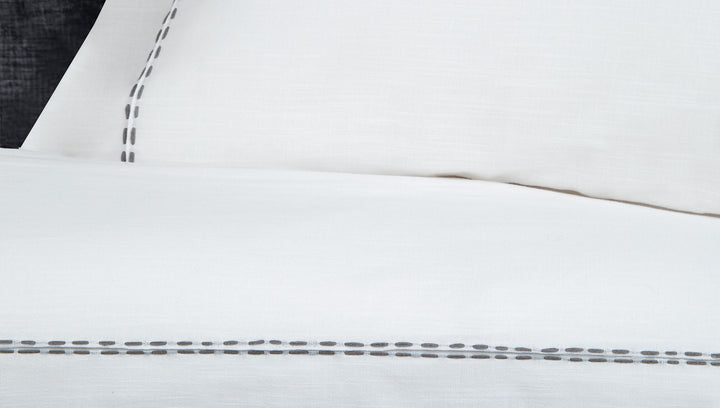 Linen Blend Duvet Cover Set King, with Bed Sheet, white/anthracite, 200x220 cm