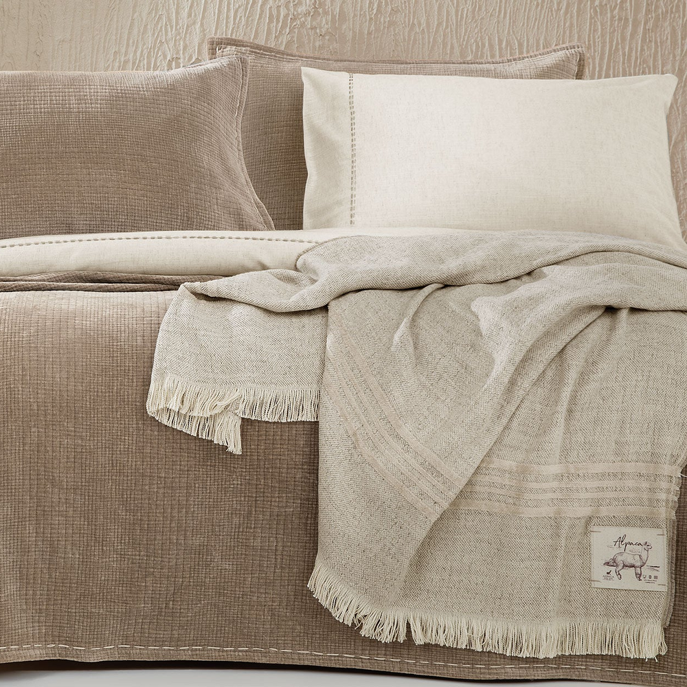 Linen Blend Duvet Cover Set King, with Bed Sheet, white/beige, 200x220 cm