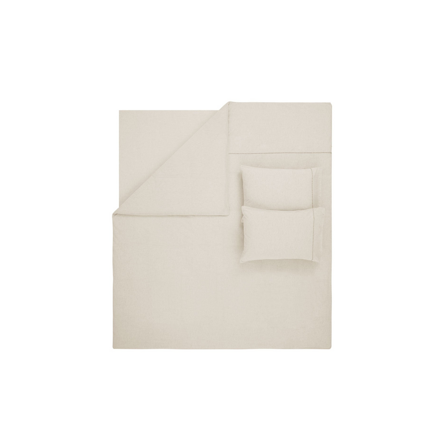 Linen Blend Duvet Cover Set King, with Bed Sheet, white/beige, 200x220 cm