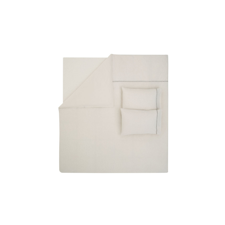 Linen Blend Duvet Cover Set King, with Bed Sheet, white/brown, 200x220 cm