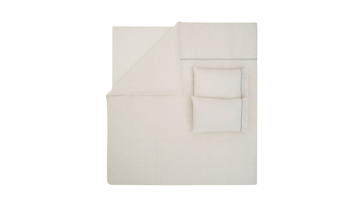 Linen Blend Duvet Cover Set King, with Bed Sheet, white/brown, 200x220 cm