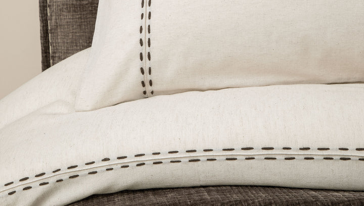 Linen Blend Duvet Cover Set King, with Bed Sheet, white/brown, 200x220 cm