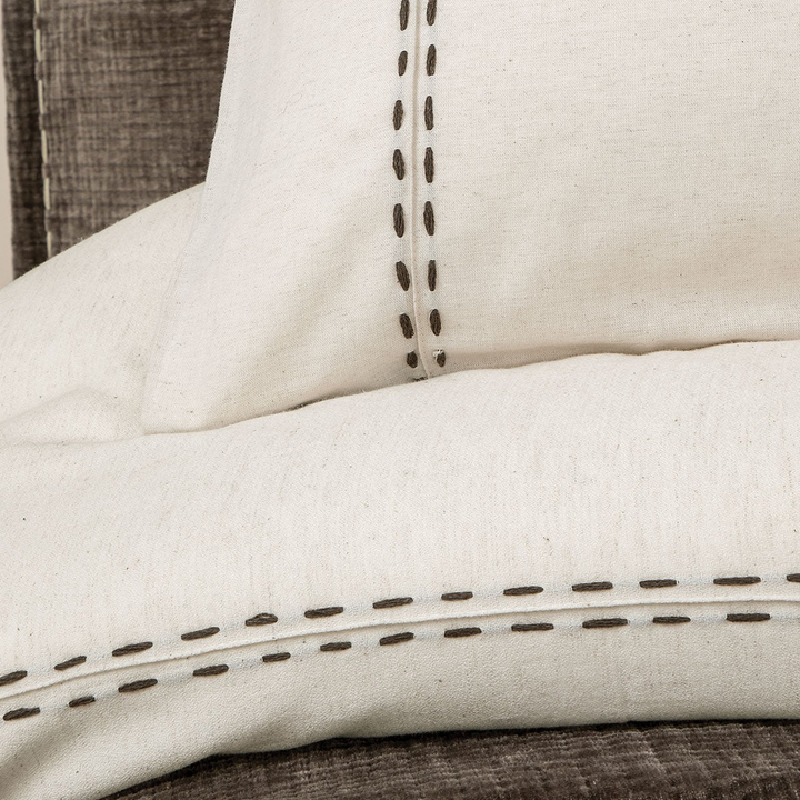 Linen Blend Duvet Cover Set King, with Bed Sheet, white/brown, 200x220 cm