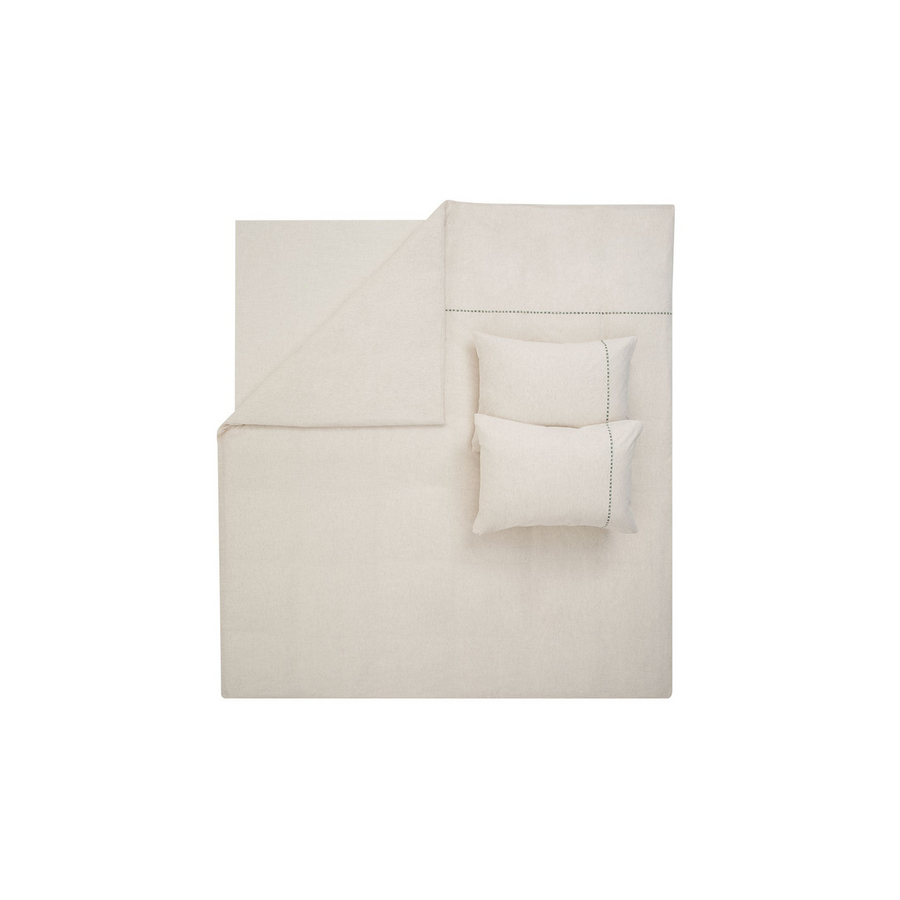 Linen Blend Duvet Cover Set King, with Bed Sheet, white/khaki, 200x220 cm