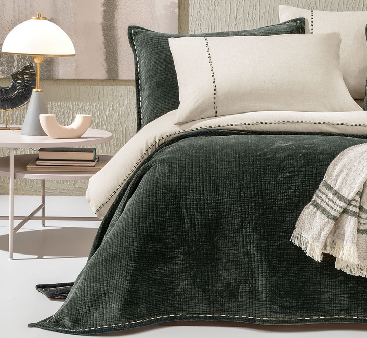 Linen Blend Duvet Cover Set King, with Bed Sheet, white/khaki, 200x220 cm