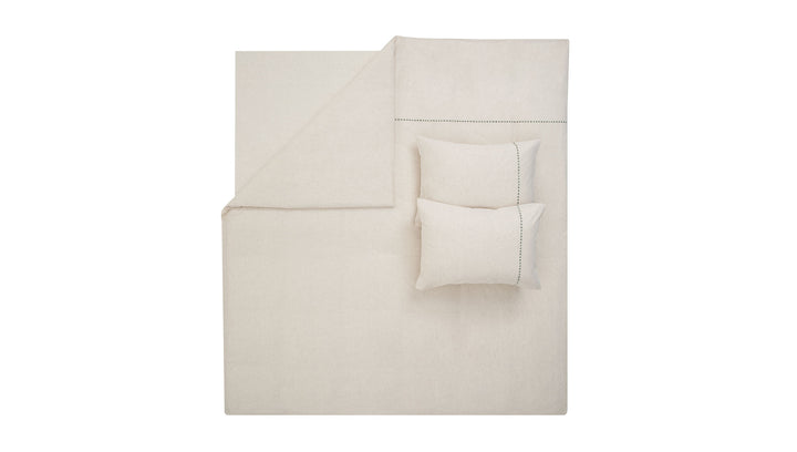 Linen Blend Duvet Cover Set King, with Bed Sheet, white/khaki, 200x220 cm