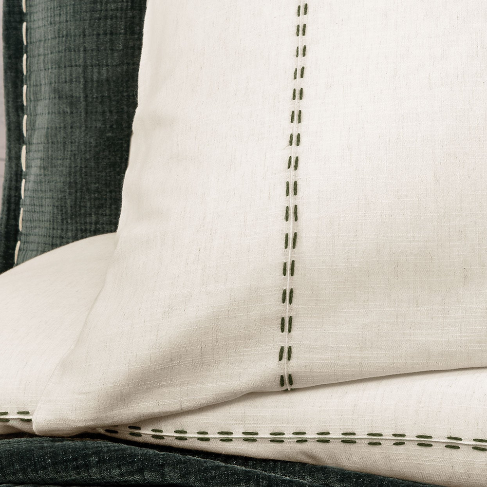 Linen Blend Duvet Cover Set King, with Bed Sheet, white/khaki, 200x220 cm