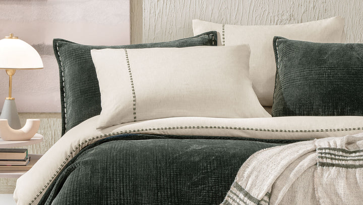 Linen Blend Duvet Cover Set King, with Bed Sheet, white/khaki, 200x220 cm