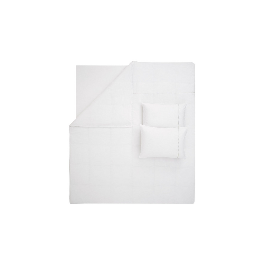 Linen Blend Duvet Cover Set King, with Bed Sheet, white/grey, 200x220 cm
