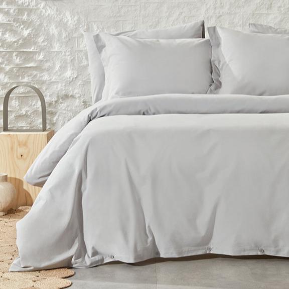 Duvet Cover Set Plain, 100% Renforcé Cotton, Grey, 160x220 cm