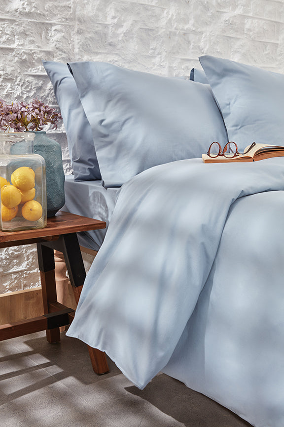 Duvet Cover Set Plain, 100% Renforcé Cotton, Light Blue, 200x220 cm