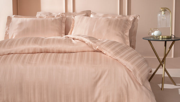 Shelly Jacquard Duvet Cover Set, with Bed Sheet, Bamboo Sateen, Pink, 200x220 cm