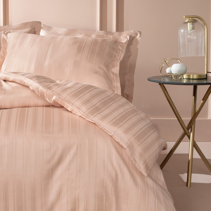 Shelly Jacquard Duvet Cover Set, with Bed Sheet, Bamboo Sateen, Pink, 200x220 cm