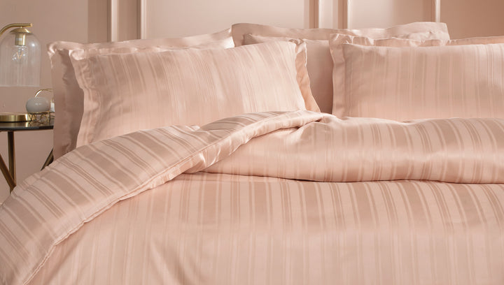 Shelly Jacquard Duvet Cover Set, with Bed Sheet, Bamboo Sateen, Pink, 200x220 cm