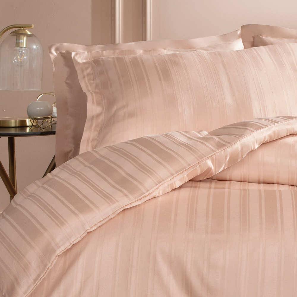 Shelly Jacquard Duvet Cover Set, with Bed Sheet, Bamboo Sateen, Pink, 200x220 cm